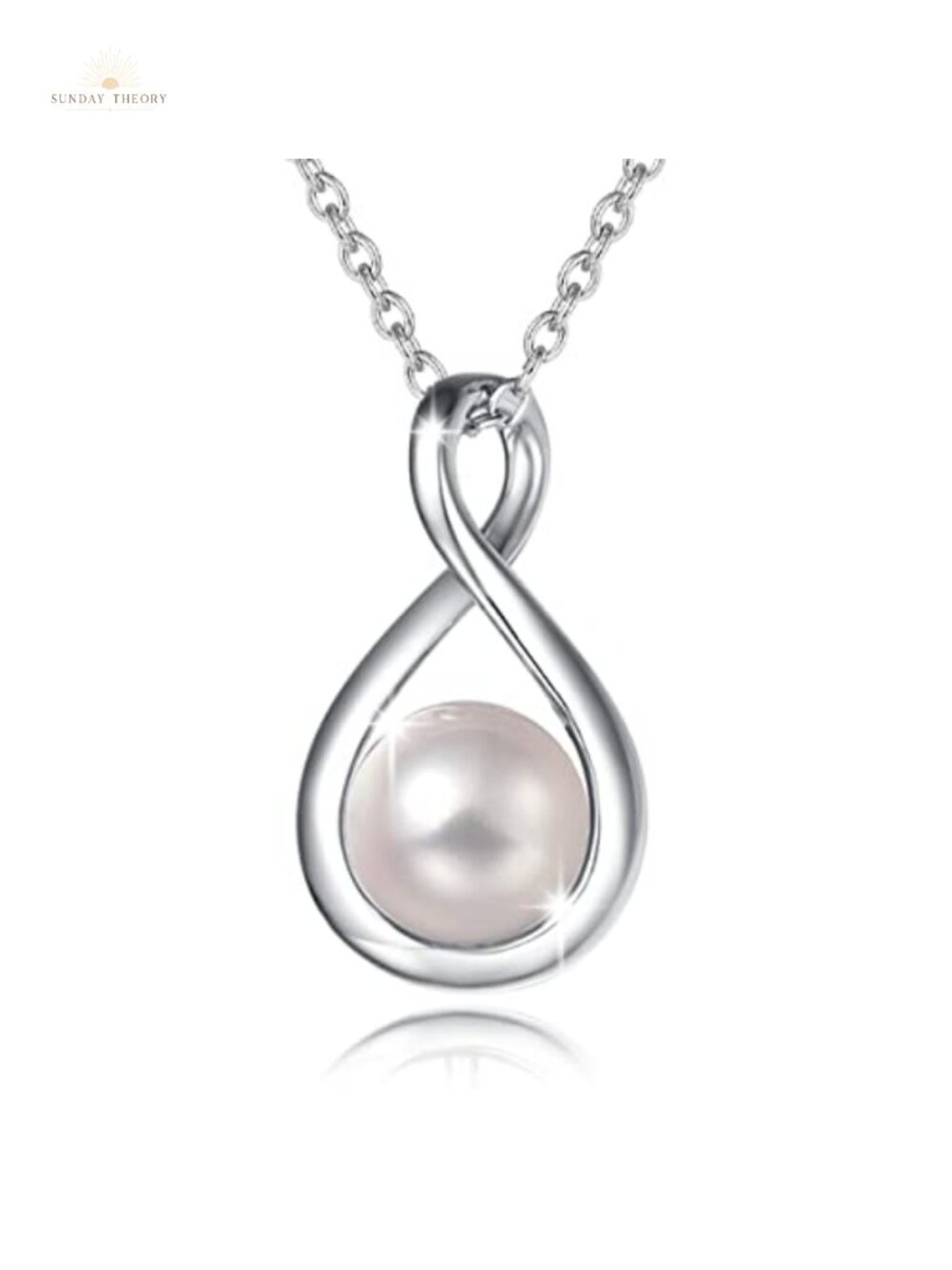 White Gold Plated Sterling Silver Infinity Pearl Necklace Adjustable Chain